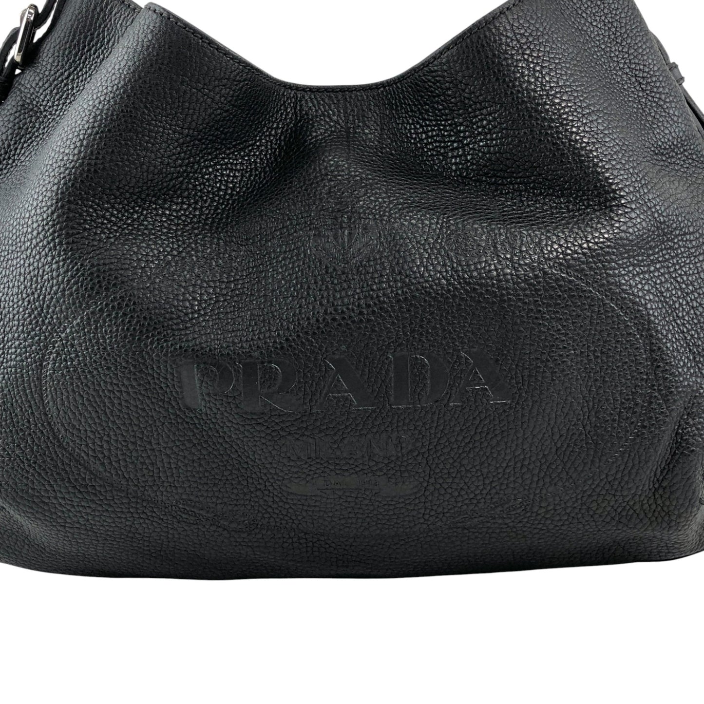 PRADA Logo Embossed Shoulder bag Hobobag Black Vintage ffhn2u