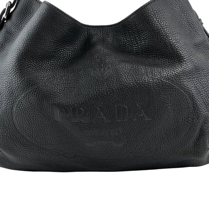 PRADA Logo Embossed Shoulder bag Hobobag Black Vintage ffhn2u