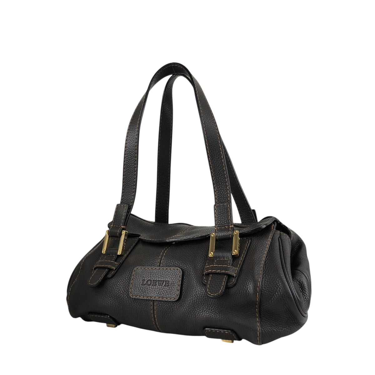 LOEWE Logo Embossed Handbag Brown Vintage s7e7fm