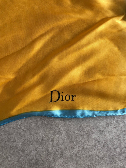 Christian Dior Logo Silk Scarf Yellow×Blue Vintage fybztt