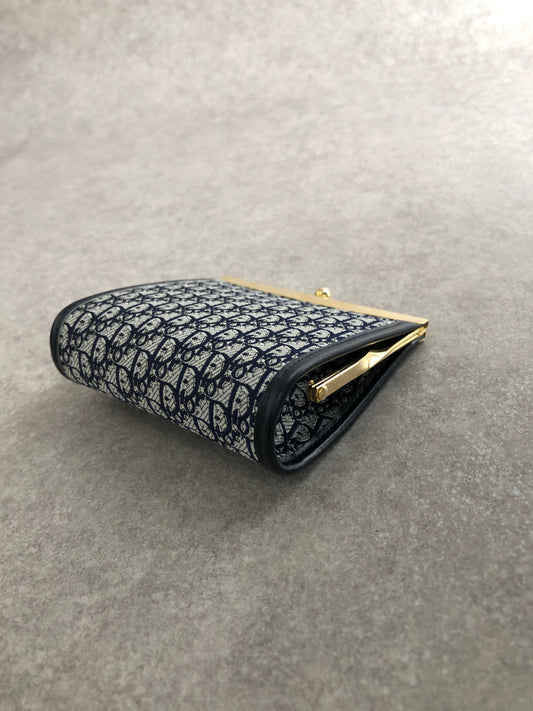 Christian Dior Trotter Metal Clasp Coin Purse Navy Vintage mfkmes