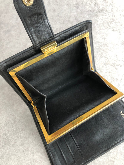 CHANEL Coco Mark Folded Wallet Black Vintage kjg3jv