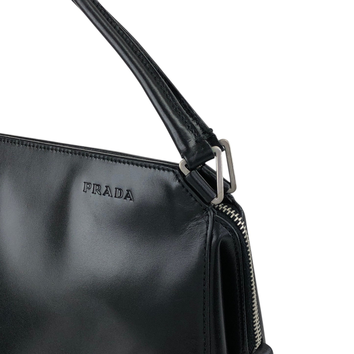 PRADA Logo Embossed Shoulder bag Black T4Q8CGH Vintage duepcf