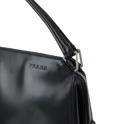 PRADA Logo Embossed Shoulder bag Black T4Q8CGH Vintage duepcf