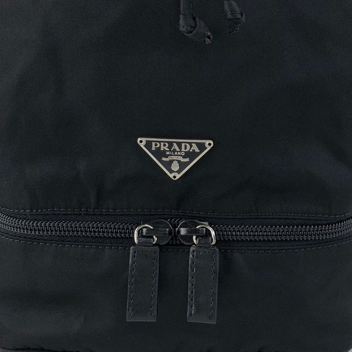 PRADA Tessuto Triangle Logo Drawstring Small Handbag Black Vintage bebvsv