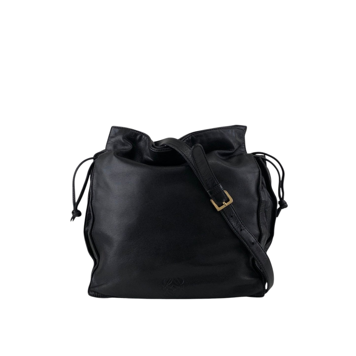 LOEWE Anagram Flamenco Drawstring Shoulder bag Black Vintage ak5uss