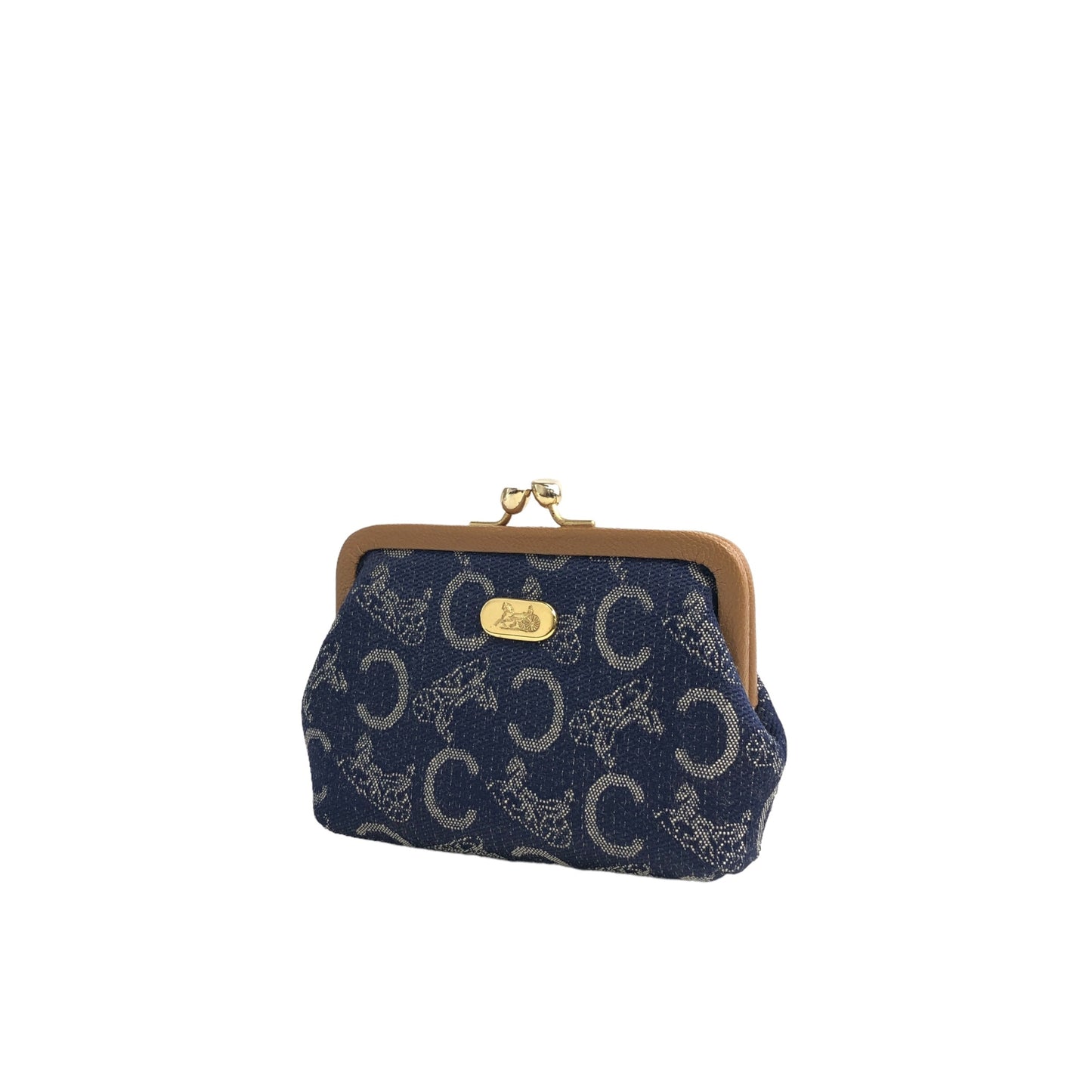 CELINE C-Macadam Horse Carriage Metal Clasp Coin Purse Navy Vintage ccw564