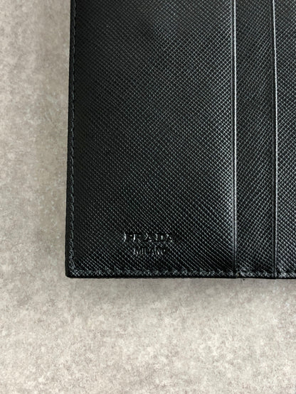 PRADA Tessuto Triangle Logo Trifold Wallet Black Vintage yyjymp