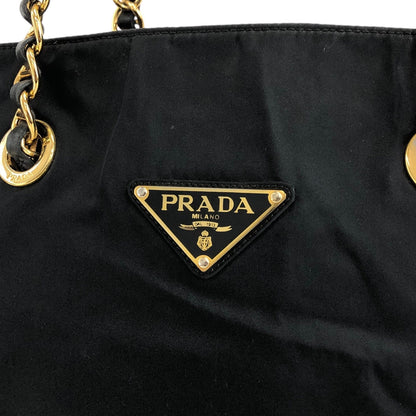 PRADA Triangle Logo Chain  Shoulder bag Black Vintage 3kypr7