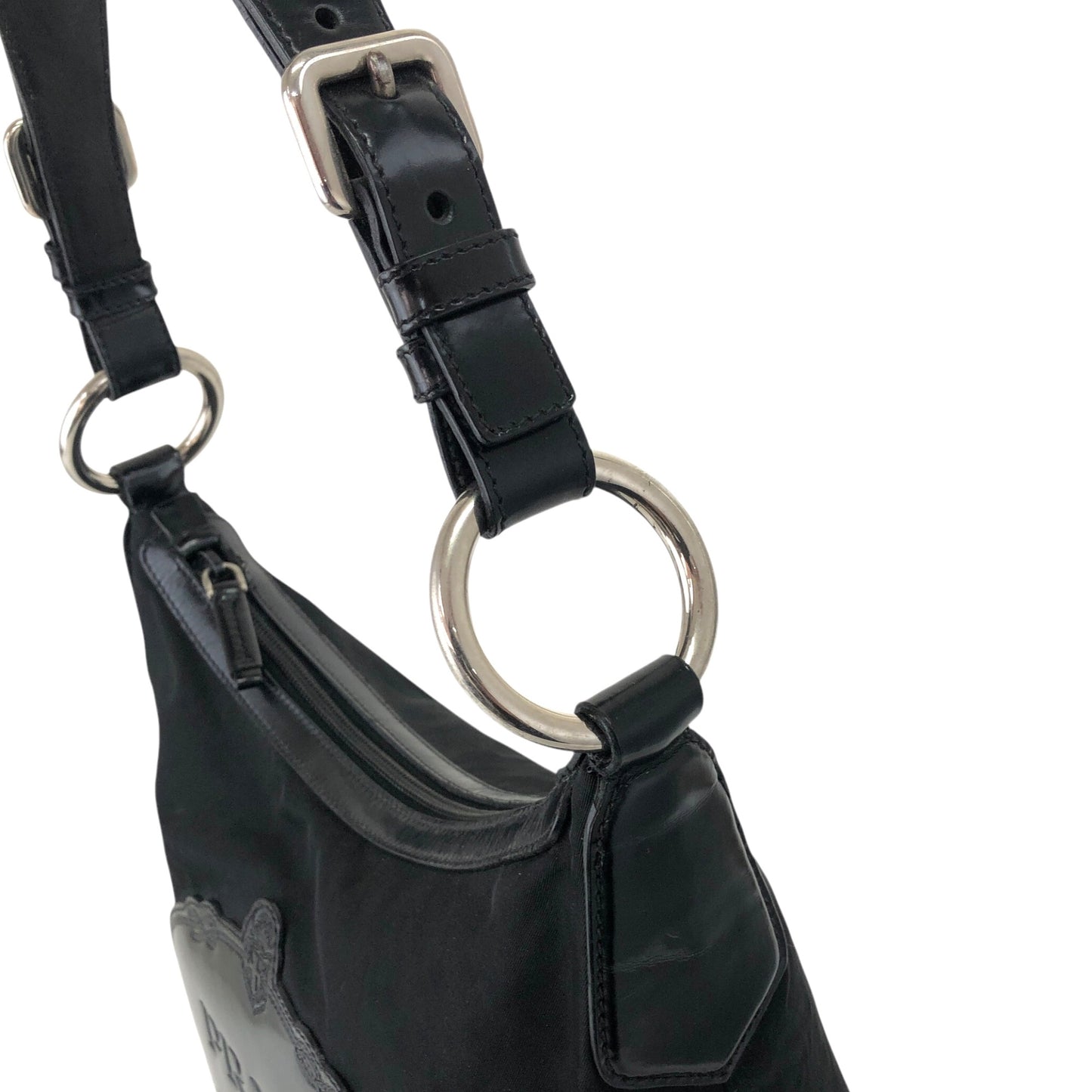 PRADA Logo Shoulder bag Hobobag Black Vintage wr3yar