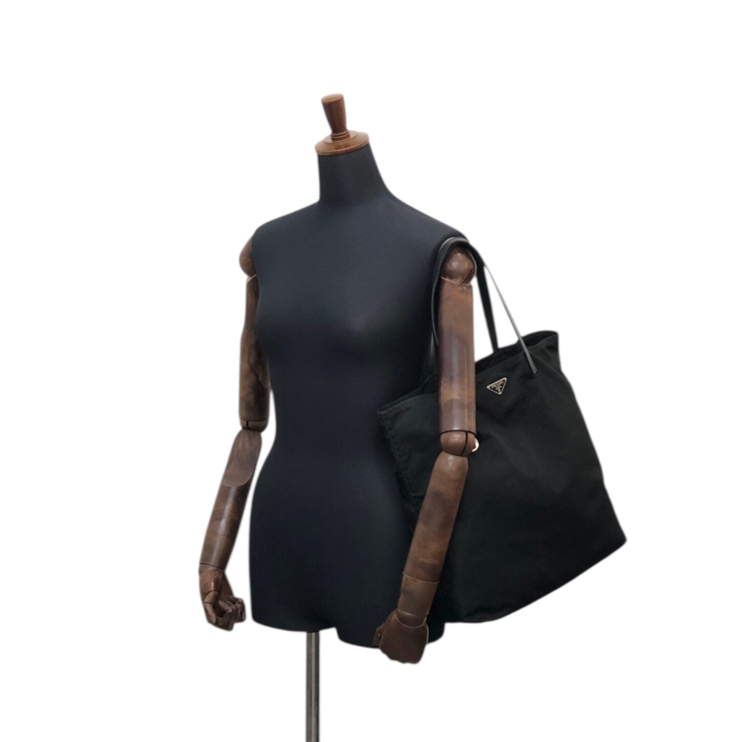 PRADA Tessuto Triangle Logo Totebag Black Vintage znncse