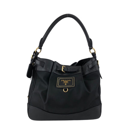 PRADA Logo Front Buckle Shoulder bag Black Vintage rv2srn