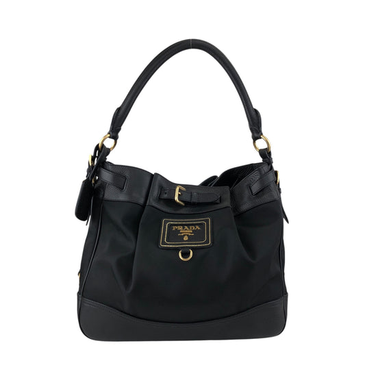 PRADA Logo Front Buckle Shoulder bag Black Vintage rv2srn