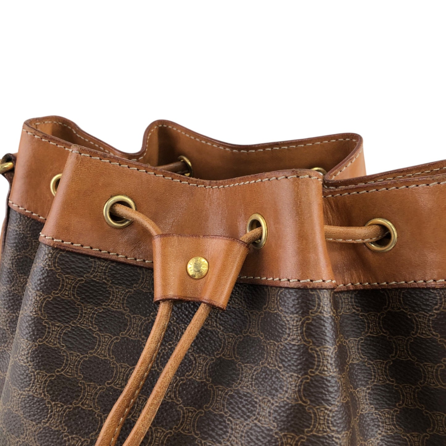 CELINE Macadam Blason Drawstring Shoulder bag Brown Vintage e8wkxg