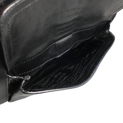PRADA Triangle Logo Front Buckle Shoulder bag Hobobag Black Vintage kmr53p
