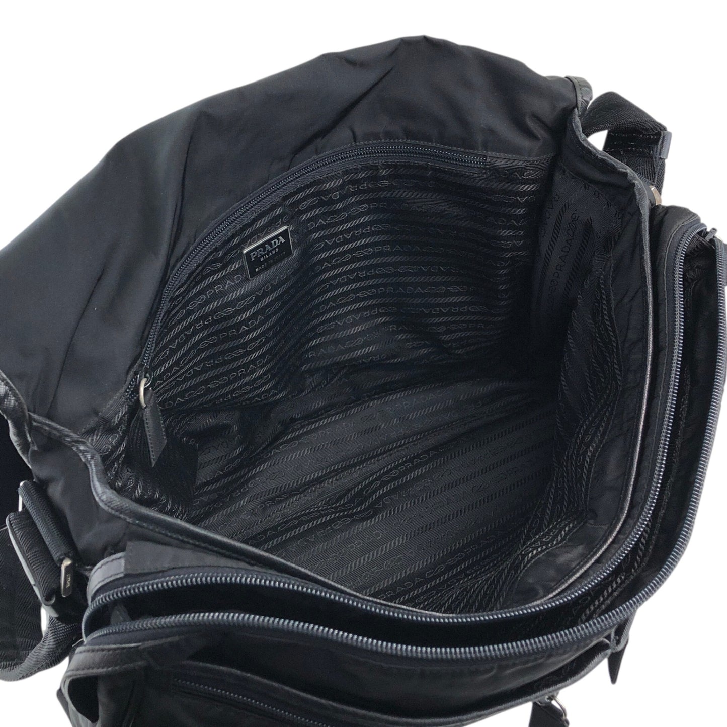 PRADA Tessuto Triangle Logo Front Buckle Shoulder bag Black Vintage n6kgte