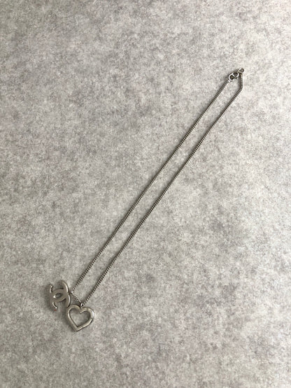 CHANEL Coco Mark Heart Necklace Silver Vintage 42pcps