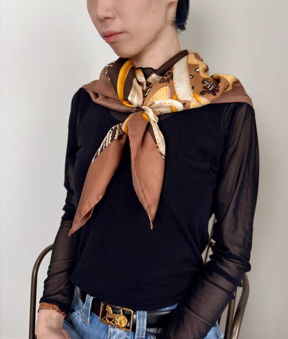 CELINE Silk Scarf Brown×Gold Vintage rj3cgj