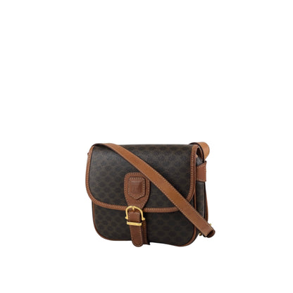 CELINE Macadam Blason Front Buckle Shoulder bag Brown Vintage kkjgdk