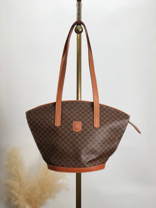 CELINE Macadam Blason Shoulder bag Totebag Brown Vintage fm26ew