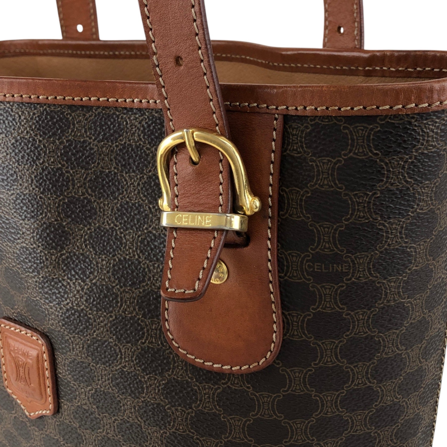 CELINE Macadam Blason Handbag Totebag Brown Vintage rfx5gg