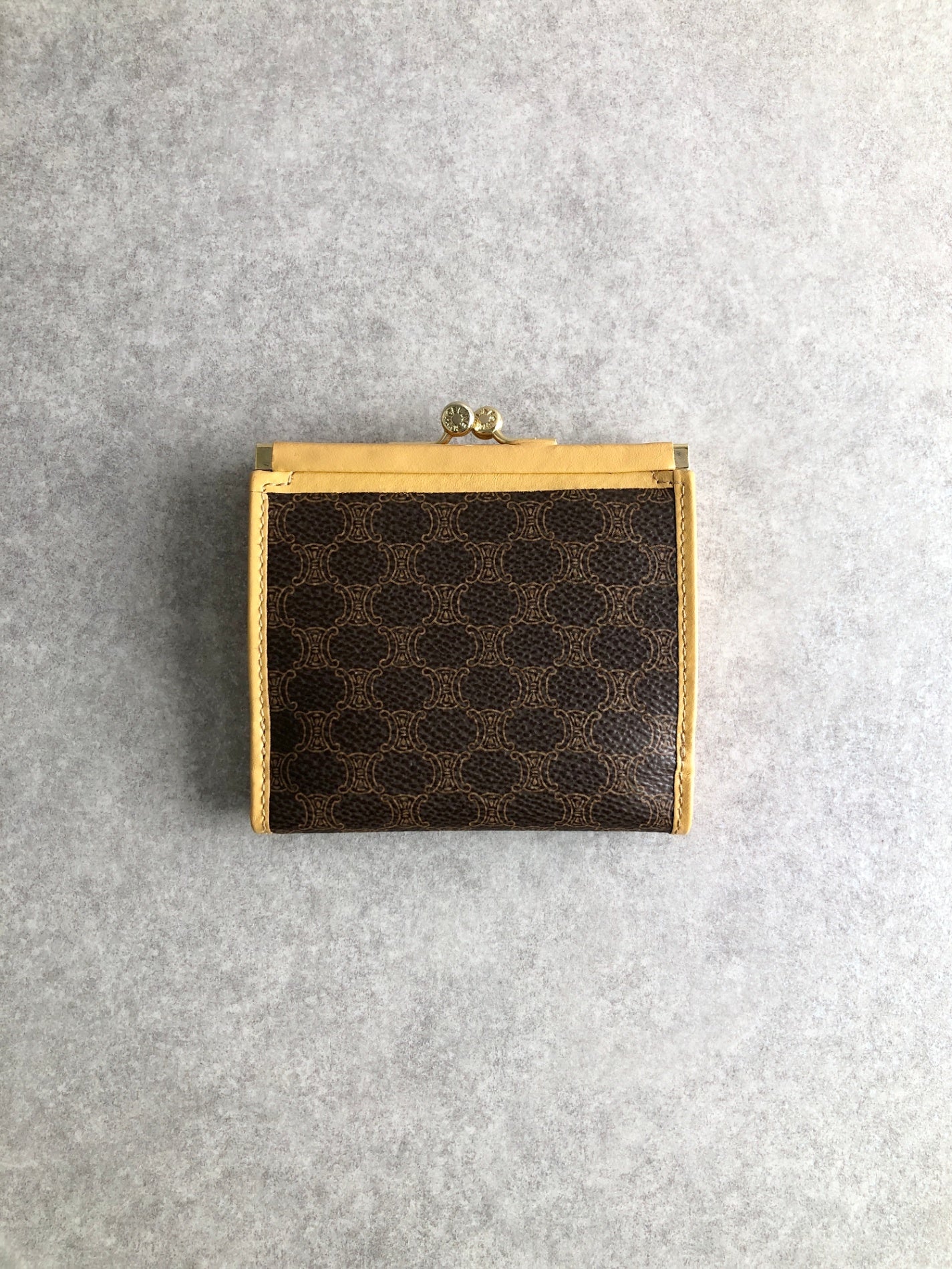 CELINE Macadam Blason Metal Clasp Folded Wallet Brown Vintage htr8be