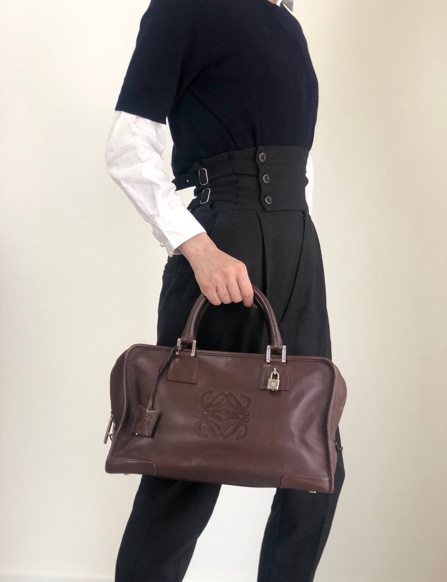 LOEWE Amazona36 Handbag Boston bag Brown Vintage a3rpfj