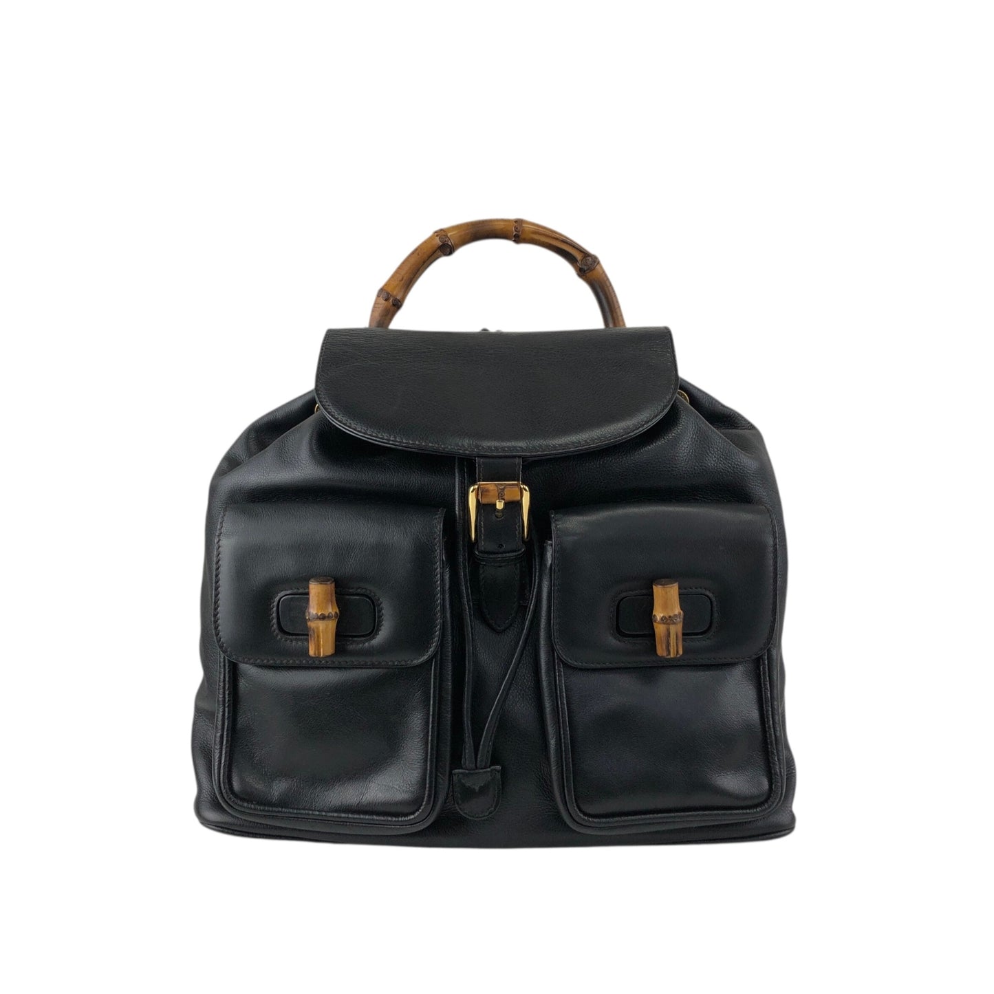 GUCCI Bamboo Double Pocket Backpack Black Vintage 5xx4xe