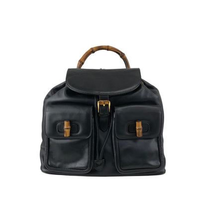 GUCCI Bamboo Double Pocket Backpack Black Vintage 5xx4xe