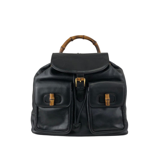 GUCCI Bamboo Double Pocket Backpack Black Vintage 5xx4xe