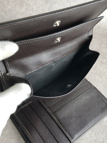 PRADA Tessuto Triangle Logo Trifold Wallet Black M510 Vintage icewt8