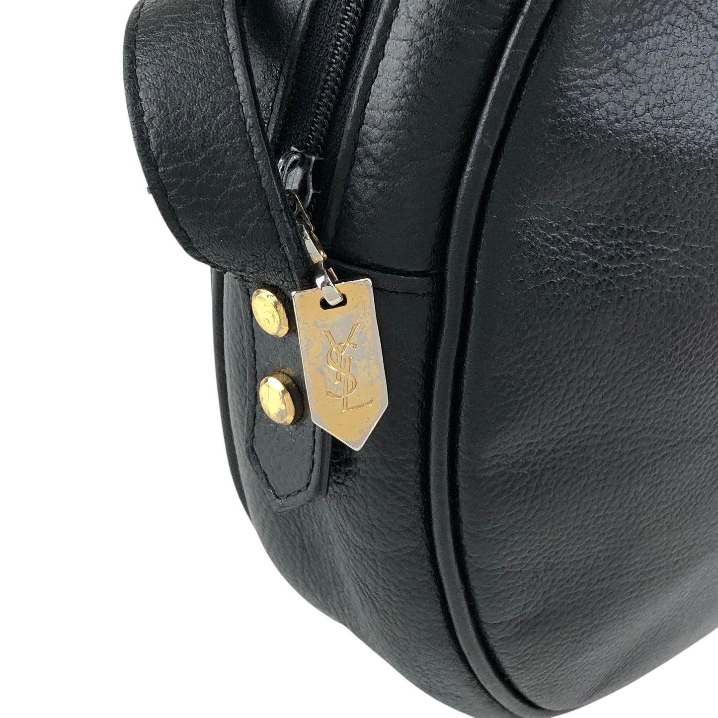Yves Saint Laurent YSL Logo Stitch Shoulder bag Black Vintage n8ts56