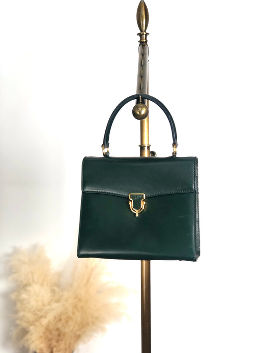 CELINE Front Buckle Handbag Dark Green Vintage c2gxe7