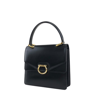 CELINE Horse Bit Double Flap Handbag Black Vintage istaf6