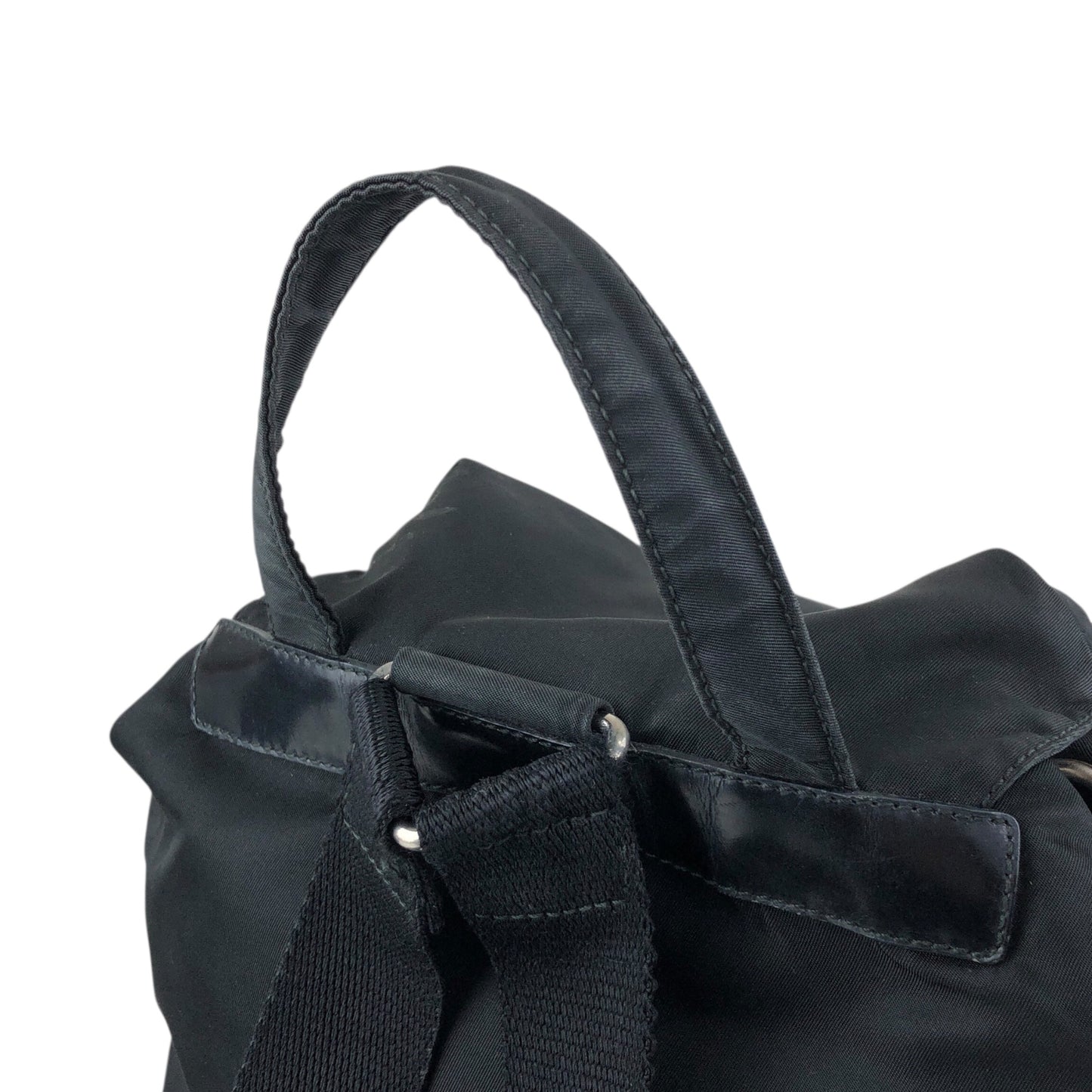 PRADA Tessuto Triangle Logo Double Pocket Backpack Black Vintage najw37