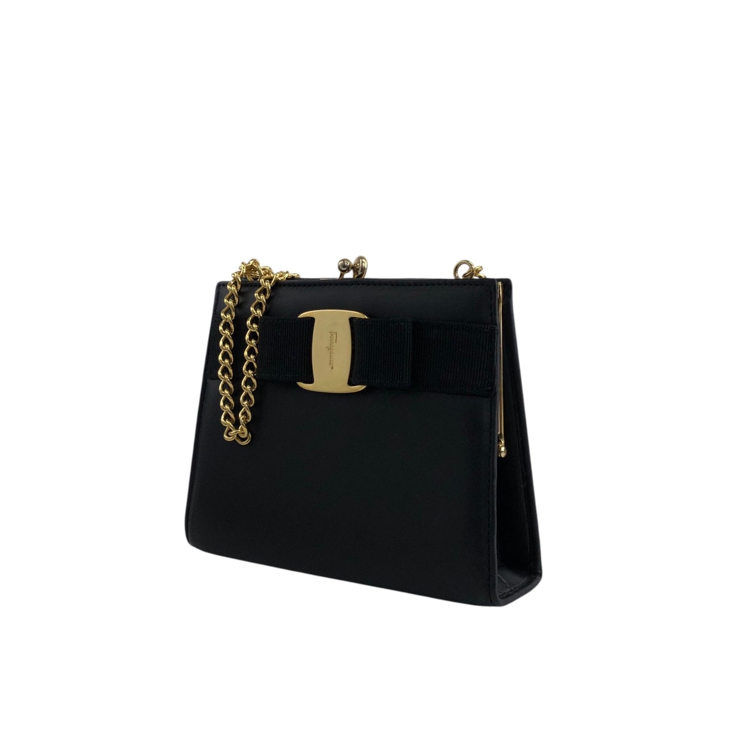 Salvatore Ferragamo Vala Ribbon Small Chain Shoulder bag Black Vintage y5f4jw
