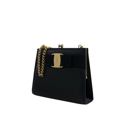Salvatore Ferragamo Vala Ribbon Small Chain Shoulder bag Black Vintage y5f4jw