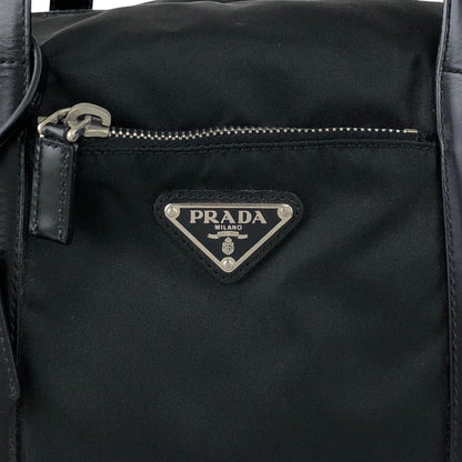 PRADA Tessuto Triangle Logo Small Boston bag Handbag Black Vintage kg2zxs