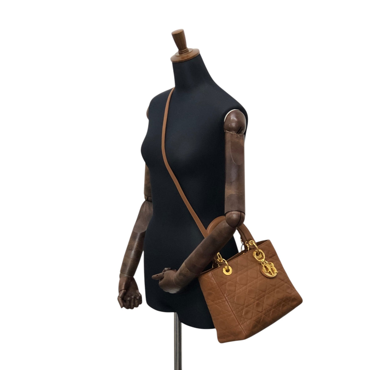 Christian Dior Lady Dior Cannage Logo Charm Two-way Handbag Shoulder bag Brown Vintage 5n4tvr
