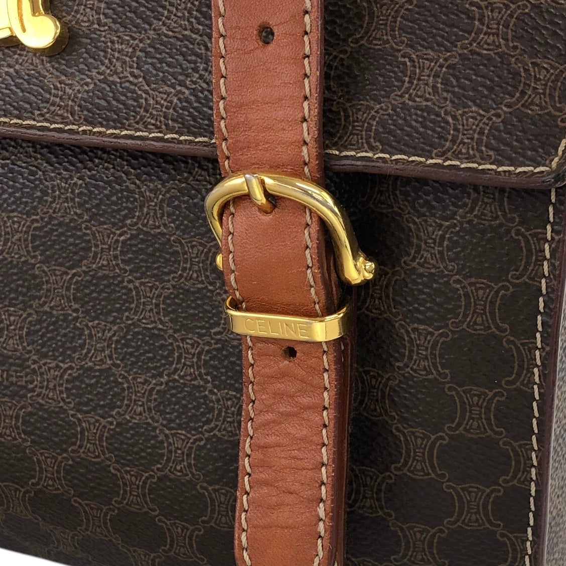 CELINE Macadam Triomphe Handbag Vanity bag Brown Vintage bfhyyr