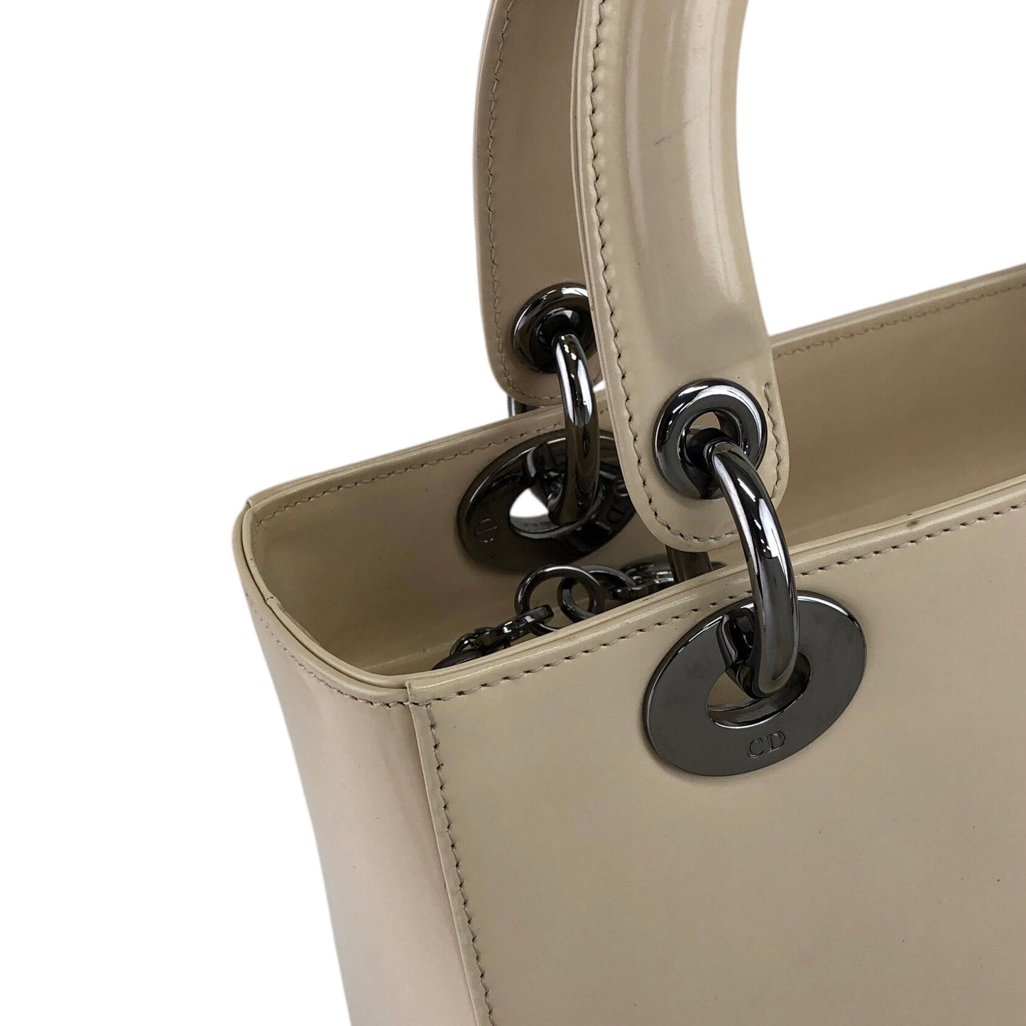 Christian Dior Lady Dior Logo Embossed Handbag Beige Vintage rnt3g4