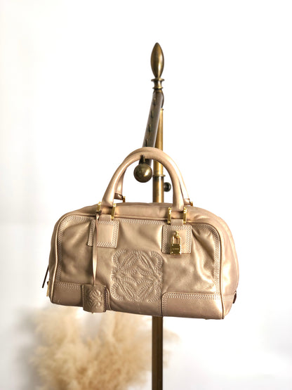 LOEWE Amazona Anagram Small Boston bag Handbag Gold Vintage unh432