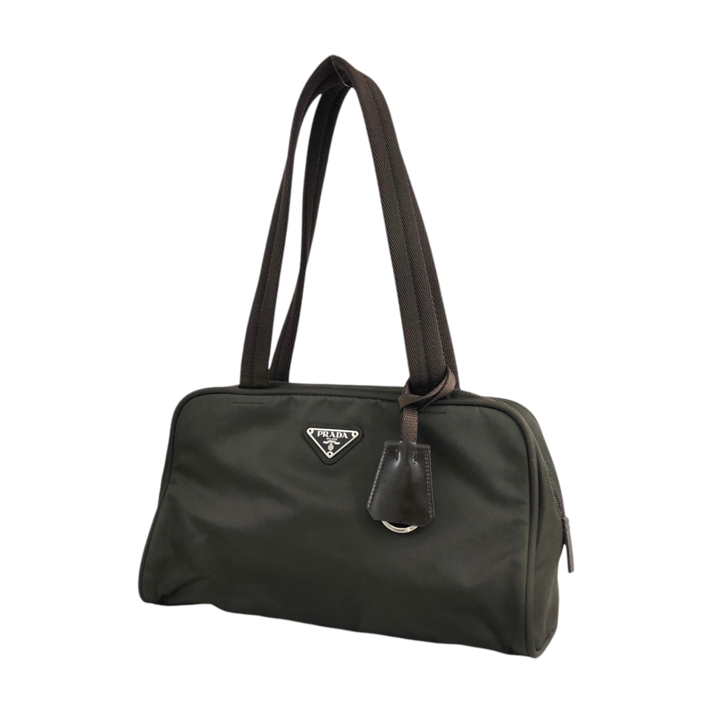 PRADA Tessuto Triangle Logo Padlock Shoulder bag Khaki Vintage kyp5pt
