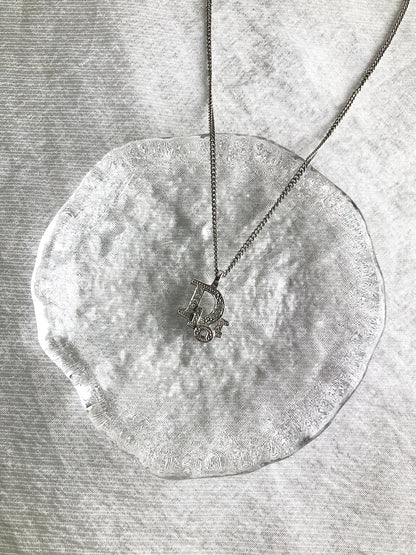 Christian Dior Logo Motif Necklace Silver Vintage m2w873