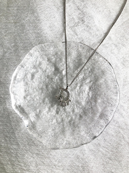 Christian Dior Logo Motif Necklace Silver Vintage m2w873
