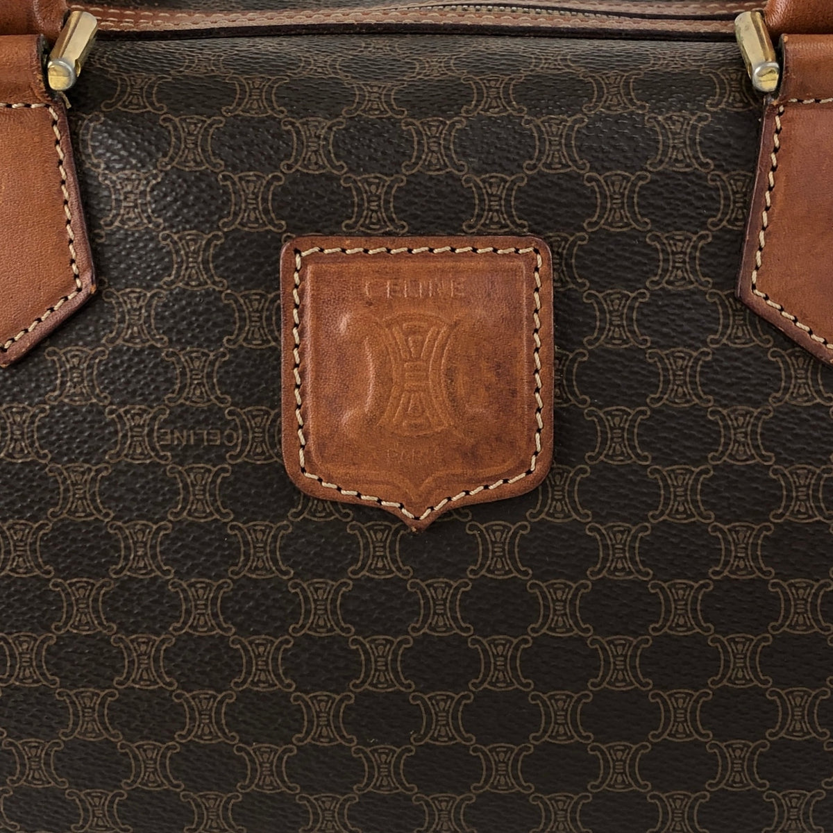 CELINE Macadam Blason Handbag Boston bag Brown Vintage u6p2h4