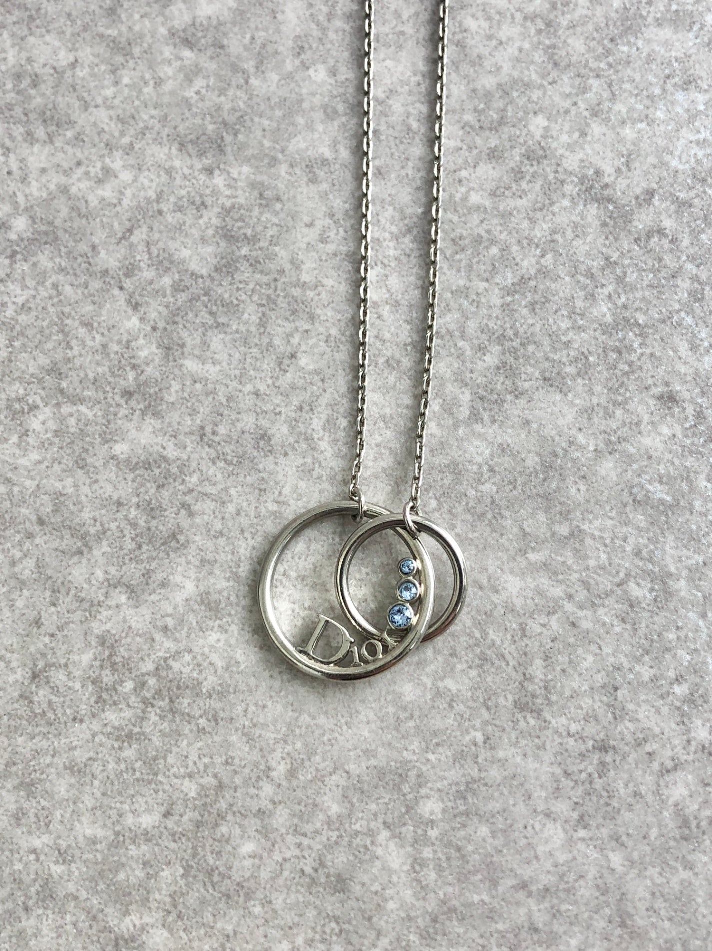 Christian Dior Logo Circle Stone Necklace Silver Vintage bzvri3