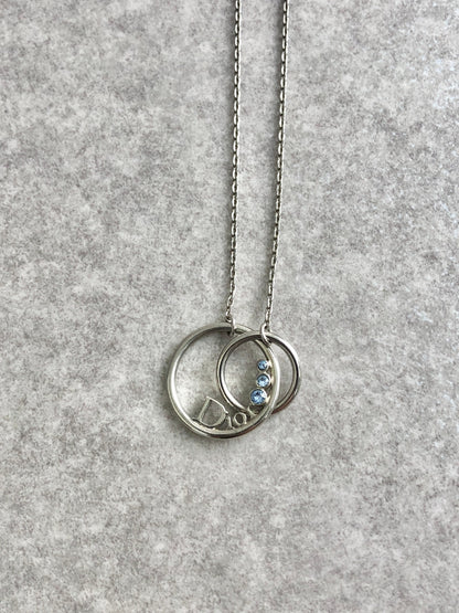 Christian Dior Logo Circle Stone Necklace Silver Vintage bzvri3