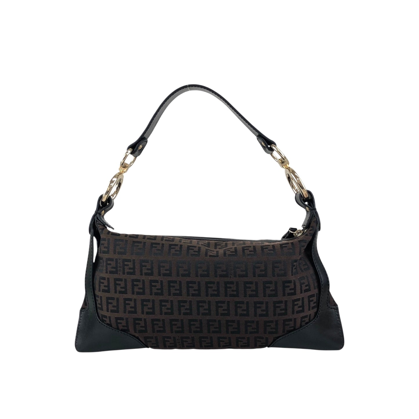 FENDI Zucchino Logo Charm Handbag Hobobag Brown Vintage fhfygp