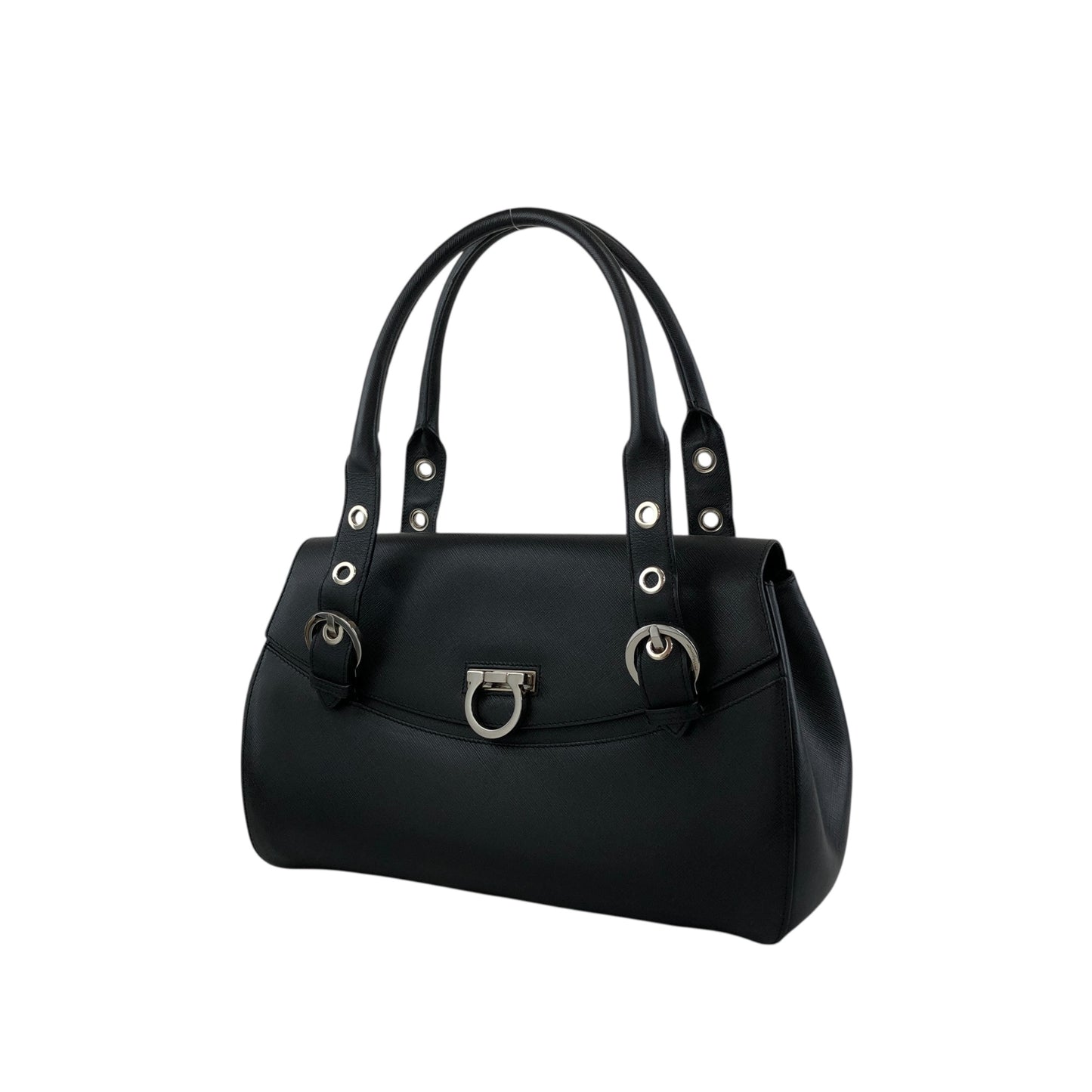 Salvatore Ferragamo Gancini Handbag Black Vintage 7wdsnj